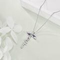 wholesale 925 Sterling Silver Dragonfly Faith Cross Pendant Necklace Platinum Plated Enamel Wings Jewelry For Women-0-3