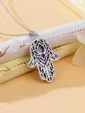 TOUPOP Sterling Silver Abalone Shell Evil Eye Star of David Cross Lotus Witch Knot Key Hamsa Hand Necklace-0-1