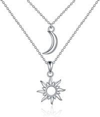 wholesale 925 Sterling Silver Layered Sun & Moon Pendant Necklaces for Women Gifts-Sun And Moon