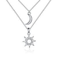 wholesale 925 Sterling Silver Layered Sun & Moon Pendant Necklaces for Women Gifts-Sun And Moon