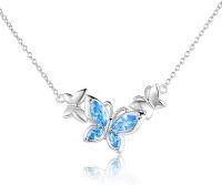 wholesale Sterling Silver Birthstone Butterfly Choker Necklace for Women-03-March-Aquamarine