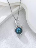 wholesale 925 Sterling Silver & 18K White Gold Plated Black Freshwater Pearl Butterfly Pendant Necklace-0-2