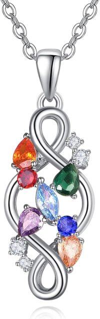 wholesale 925 Sterling Silver Rainbow Stone 7 Chakra Celtic Knot Pendant Necklaces with Extender Chain - Length: Adjustable from 36 to 40 inches-White Gold