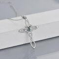 wholesale 925 Sterling Silver Celtic Knot Cross with Moss Agate Heart Pendant Necklace for Women Girls Irish Infinity Love s 43mm x 68mm-0-2