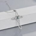 wholesale 925 Sterling Silver Celtic Knot Cross with Moss Agate Heart Pendant Necklace for Women Girls Irish Infinity Love s 43mm x 68mm-0-2