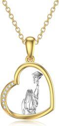 wholesale 14K Gold Heart Pendant Necklace with Graduation Cap Design - Class of 2024 Gift for Women-0-0