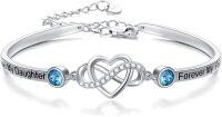 wholesale 925 Sterling Silver Blue Crystal Infinity Heart Bracelet for Daughter Friendship-Bangle for Daughter