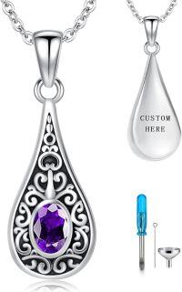 wholesale Sterling Silver Teardrop Urn Necklace for Ashes Men Women-04-02-Teardrop-February-04-02-Teardrop-February-04-02-Teardrop-February+Text-04-02-Teardrop-February+Text