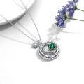 wholesale 925 Sterling Silver Moon & Star Pendant Green Heart Gemstone Necklace s for Her-0-2