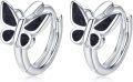 wholesale 925 Sterling Silver Black Onyx & Turquoise Butterfly Huggie Hoop Earrings for Women Gifts-0-0