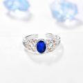 wholesale S925 Sterling Silver 18K Gold Plated September Birthstone Ring - Handmade Adjustable Sapphire Jewelry for Women, Gift Box Included-0-4