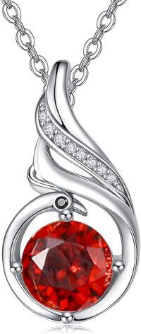 wholesale Sterling Silver Phoenix Birthstone Pendant Necklace for Women-07-Ruby