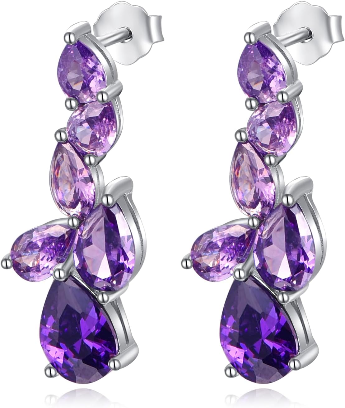 wholesale 925 Sterling Silver Birthstone Teardrop Dangle Earrings for Women-02 Feb