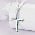 wholesale 925 Sterling Silver Abalone Shell Inlay Cross Pendant Necklace for Women and Men-0-2