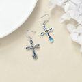 wholesale 925 Sterling Silver Celtic Knot Abalone Shell Cross Dangle Drop Earrings for Women-0-3