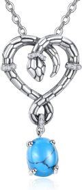 wholesale 925 Sterling Silver Turquoise Snake Heart Pendant Necklace for Women-0-0