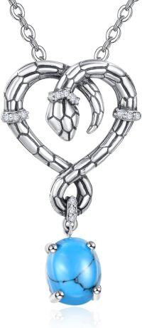 wholesale 925 Sterling Silver Turquoise Snake Heart Pendant Necklace for Women-Turquoise