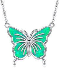 wholesale 925 Sterling Silver Green Fire Opal Butterfly Pendant Necklace Minimalist Charm s for Her-Butterfly Necklace(Green-5)