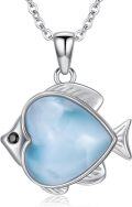 wholesale 925 Sterling Silver Larimar Fish Pendant Necklace - Ocean Wave Jewelry for Women Gifts-0-0