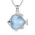 wholesale 925 Sterling Silver Larimar Fish Pendant Necklace Platinum Plated Blue Stone Chain For Women-0-0
