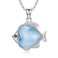 wholesale 925 Sterling Silver Larimar Fish Pendant Necklace Platinum Plated Blue Stone Chain For Women-3-Fish