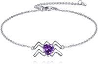 wholesale 925 Sterling Silver Aquarius Zodiac Heart-Shaped Amethyst Charm Bracelet s for Women-Aquarius