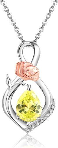 wholesale Sterling Silver Crystal Birth Flower Infinity Necklace with Birthstone for Women Girls-August-Poppy