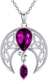 wholesale Sterling Silver Birthstone Crystal Celtic Moon Goddess Pendant-02_ Simulated Amethyst