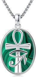 wholesale 925 Sterling Silver Green Malachite Eye of Horus Pendant Necklace-0-0
