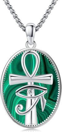 wholesale 925 Sterling Silver Green Malachite Eye of Horus Pendant Necklace-Malachite