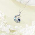 wholesale 925 Sterling Silver Moon Pendant with Blue Crystal Heart and White Opal Stone - Adorable Animal Design for Women's Fashion Necklaces Gifts-0-4