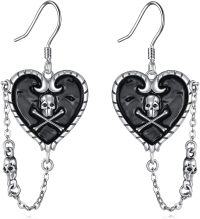 wholesale 925 Sterling Silver Gothic Heart with Skull and Crossbones Drop Earrings for Women - Halloween-04-skull