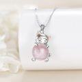 wholesale 925 Sterling Silver Rose Quartz Lucky Cat Pendant Necklace for Women Girls s 38cm Chain Length-0-4