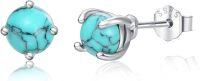 wholesale 925 Sterling Silver Turquoise Stud Earrings 4mm/6mm Round Shape Tiny Studs Jewelry for Women Girlfriend-4mm