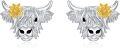 wholesale 925 Sterling Silver Highland Cow Head Stud Earrings with Gold Flower Accents - Unique Gift for Her-0-0