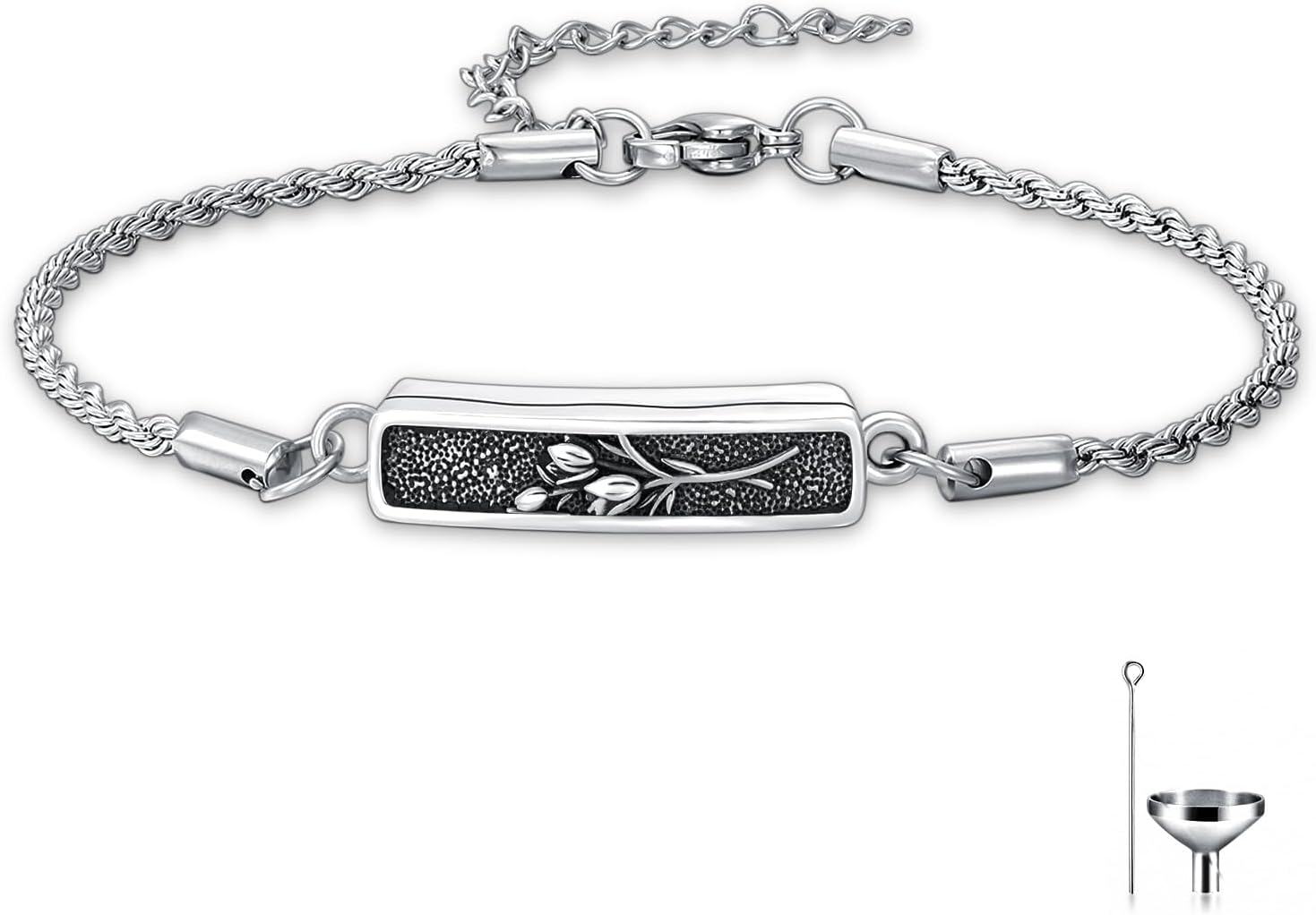 Sterling Silver Stone Urn Bracelet for Ashes Vintage Filigree Cremation Bangle-Tulip