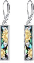 wholesale 925 Sterling Silver Sunflower & Abalone Shell Leverback Earrings - Mustard Seed Inspired Design-0-0