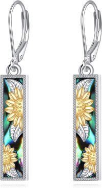 wholesale 925 Sterling Silver Sunflower & Abalone Shell Leverback Earrings - Mustard Seed Inspired Design-sunflower