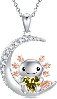 wholesale Sterling Silver Animal Birthstone Necklace Otter Axolotl Hippo Pendant Jewelry Gift for Women-08-Aug-Axolotl