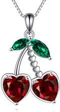 wholesale 925 Sterling Silver Cherry Fruit Pendant Necklace Colorful Heart-Shaped Gemstone  for Women-0-0
