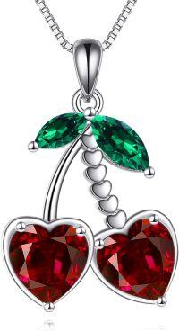 wholesale 925 Sterling Silver Cherry Fruit Pendant Necklace Colorful Heart-Shaped Gemstone  for Women-Cherry
