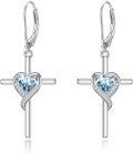 wholesale TOUPOP Aquamarine Cross Earrings For Women Sterling Silver March Birthstone Earrings Heart Cross Drop Dangle Earrings Jewelry Birthday Anniversary Christmas Gifts For Her Wife Girlfriend Mom -0-0