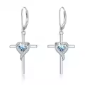 TOUPOP Sterling Silver Aquamarine Heart Cross Drop Dangle Earrings-0-0