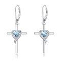 TOUPOP Sterling Silver Aquamarine Heart Cross Drop Dangle Earrings-0-0