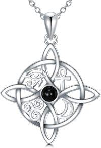wholesale 925 Sterling Silver Black Onyx Celtic Knot Pendant Witch's Knot Necklace for Women Wicca s-Silver Ankh