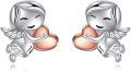 wholesale 925 Sterling Silver Heart Angel Girl Stud Earrings Gift for Women-0-0