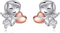 wholesale 925 Sterling Silver Heart Angel Girl Stud Earrings Gift for Women-Angel