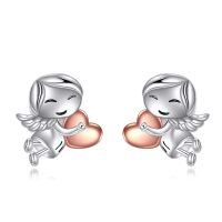 wholesale 925 Sterling Silver Heart Angel Girl Stud Earrings Gift for Women-Angel
