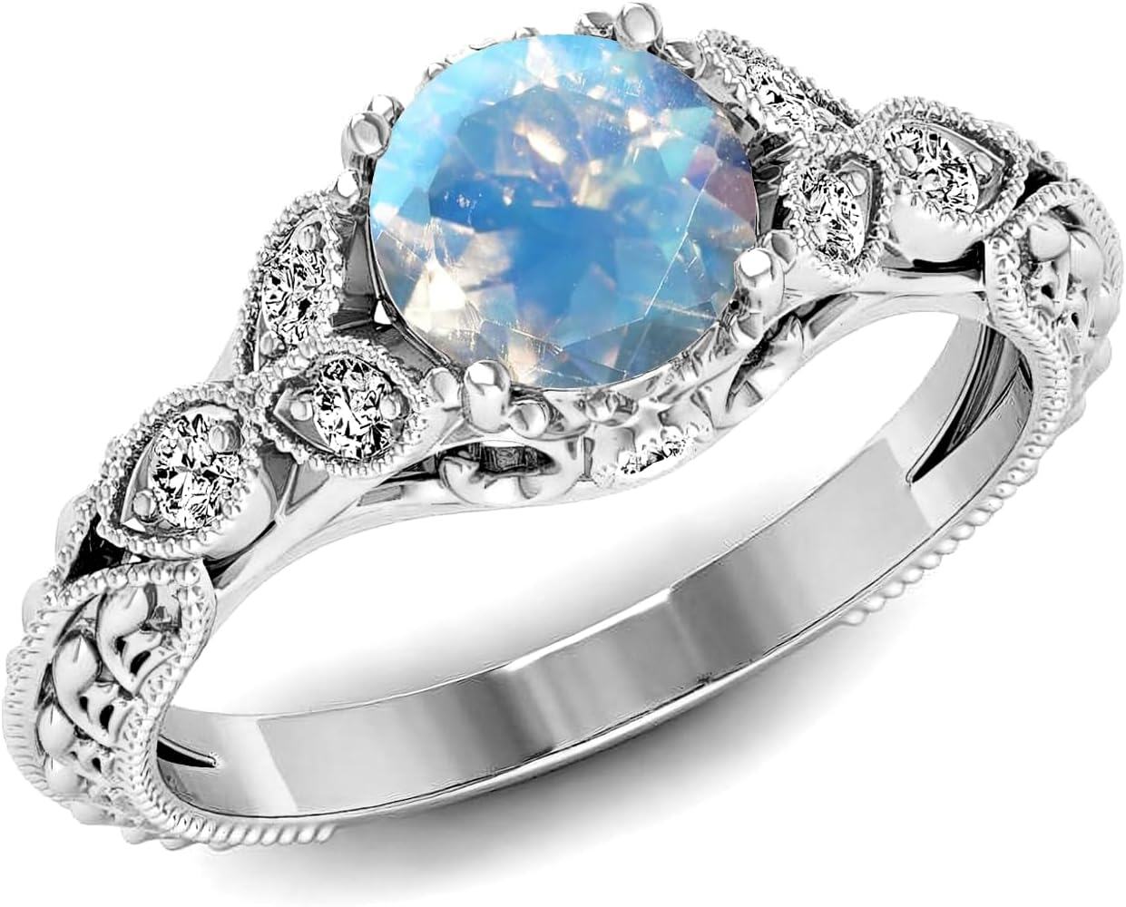 14K Gold Round Cut Gemstone Vintage Engagement Ring for Women 1ct-0-7