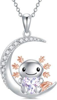 wholesale Sterling Silver Animal Birthstone Necklace Otter Axolotl Hippo Pendant Jewelry Gift for Women-06-Jun-Axolotl